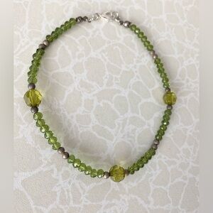 Peridot Green Faceted Crystal Bead Ankle Bracelet - size 10 1/4”